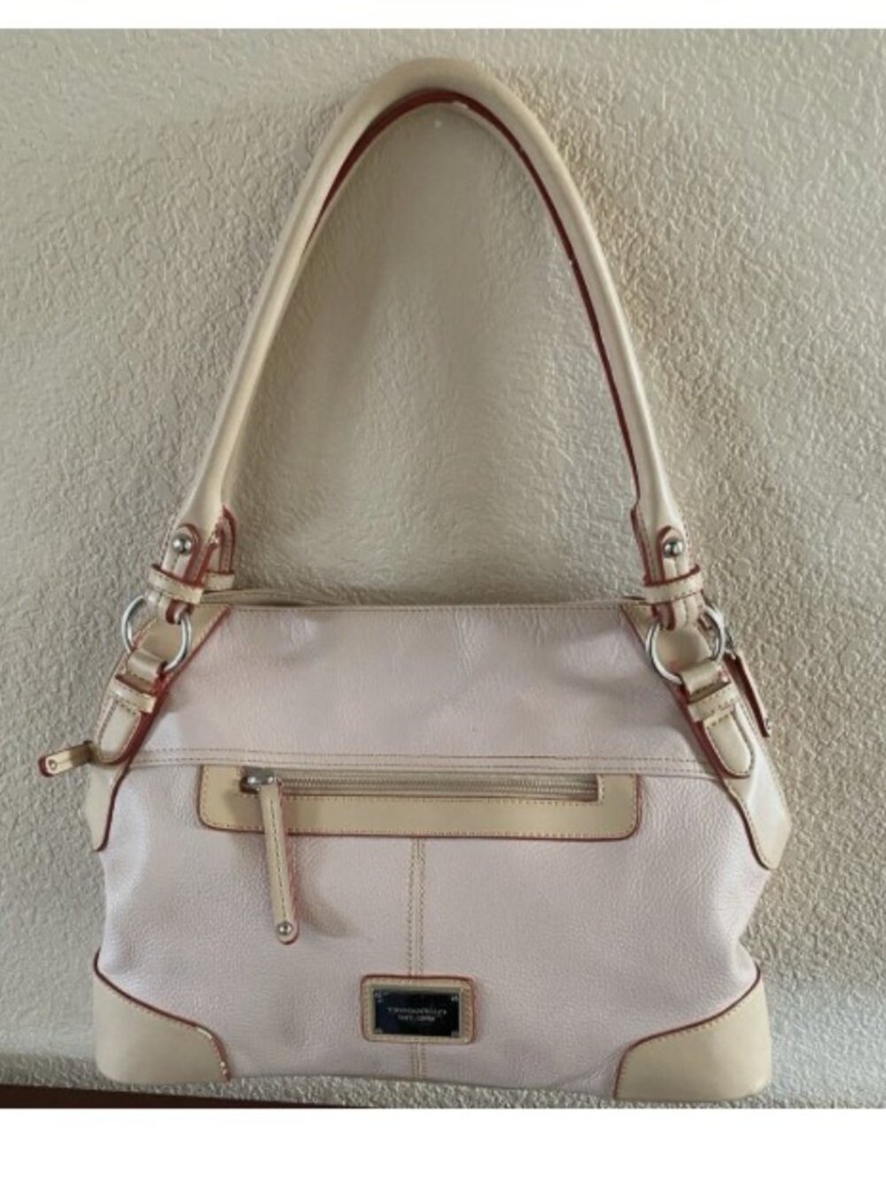 TIGANELLO Blush Leather Shoulder Bag Multi Compartment Handbag